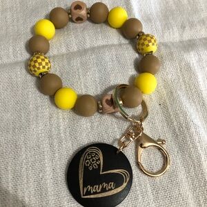 Yellow and Brown Beaded Keychain Bracelet